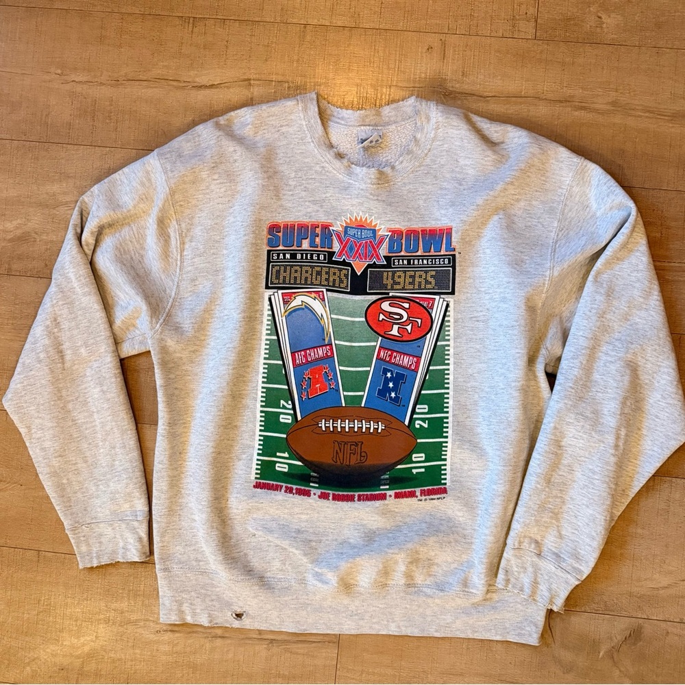 VTG San Diego Chargers 49ers ‘95 nfl Super Bowl XXIX Sweatshirt distressed XL